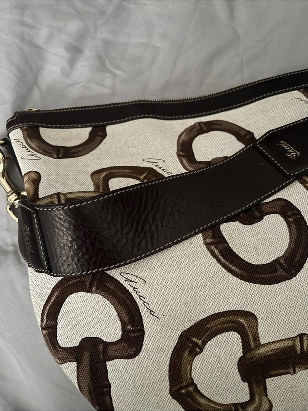 Gucci Canvas Hobo Bag with Bamboo Horsebit Print